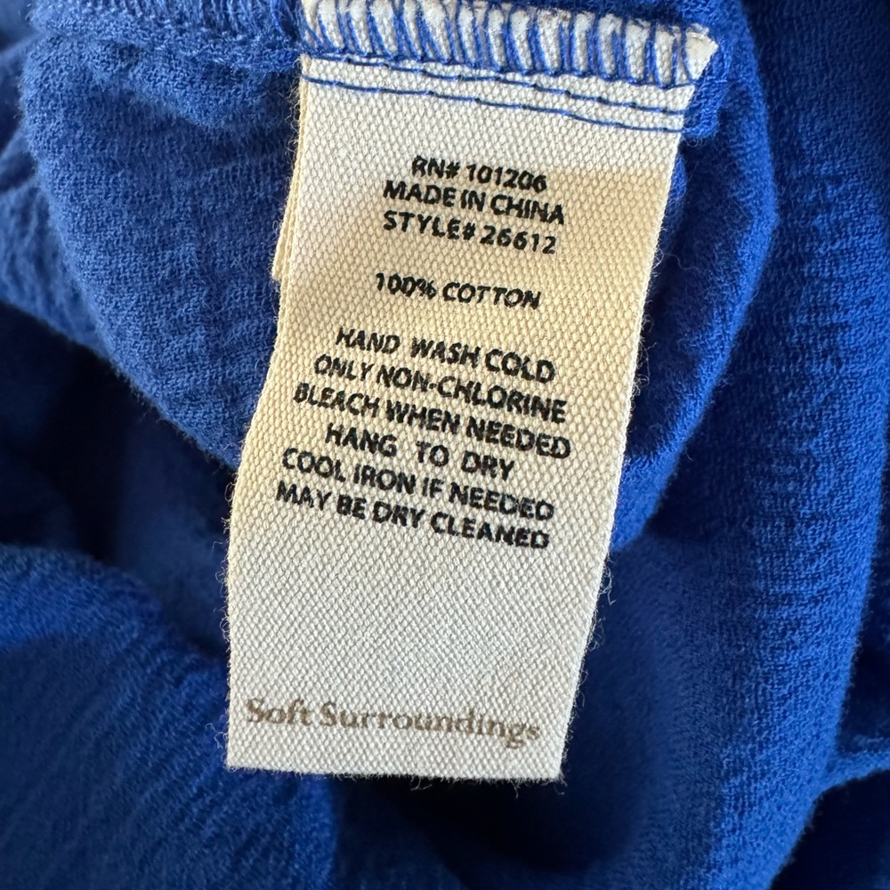 Soft Surroundings Siesta‎ Key Tunic Lightweight Sapphire Blue Cotton Top. Large. - Picture 5 of 7